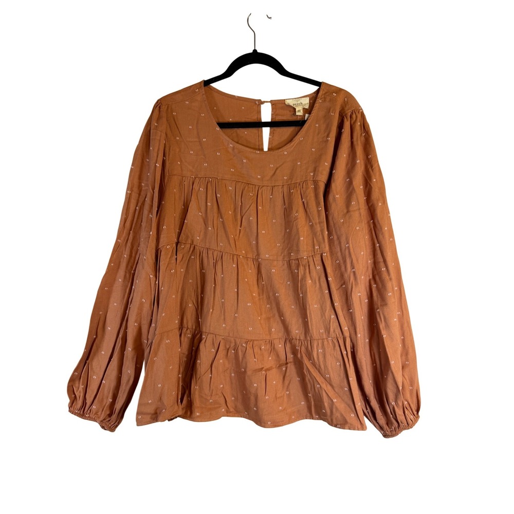 Perch by Blu Pepper Womens 2XL Terracotta Orange Clip Dot Tiered Babydoll Blouse